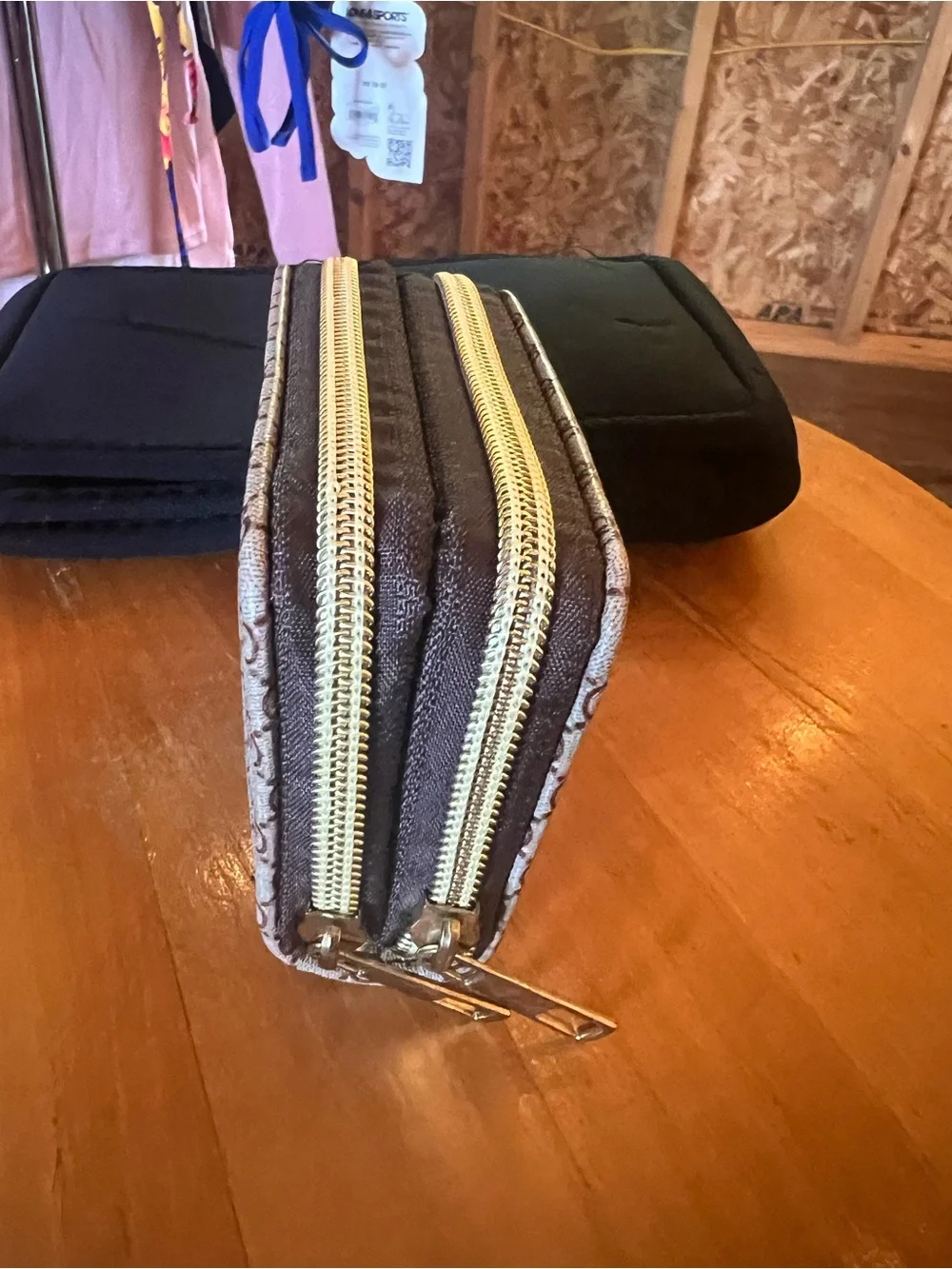 Designer-Inspired Beige/Brown Monogram Zip Wallet